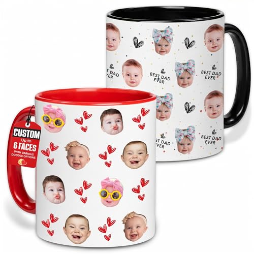 Personalized Face Mug for Dad, Custom Photo Coffee Mug with Kids Faces, All Over Father’s Day Coffee Mug, Gift for Dad Grandpa Husband from Kids, Birthday Christmas