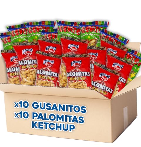 Pack Gusanitos de Maíz Pegui + Palomitas de Ketchup Pegui - 10 Bolsas Gusanitos de Maíz + 10 Bolsas Palomitas Sabor Ketchup