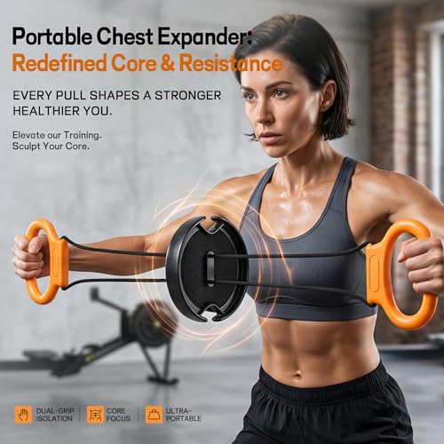 Image of Portable Chest Expander and Upper Body Workout Equipment, Adjustable Resistance Band with Twisting Tension Dial, Arm Exerciser and Chest Fly Machine for Home Gym Strength Training