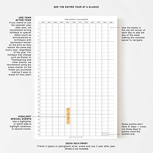 Bliss Collections Large Wall Calendar, 20 X 30 Inches Frameless Yearly Calendar To Keep Track Of All Your Annual And Perpetual Special Events Year After Year, Oversized Calendars For Home Or Office #TOP5