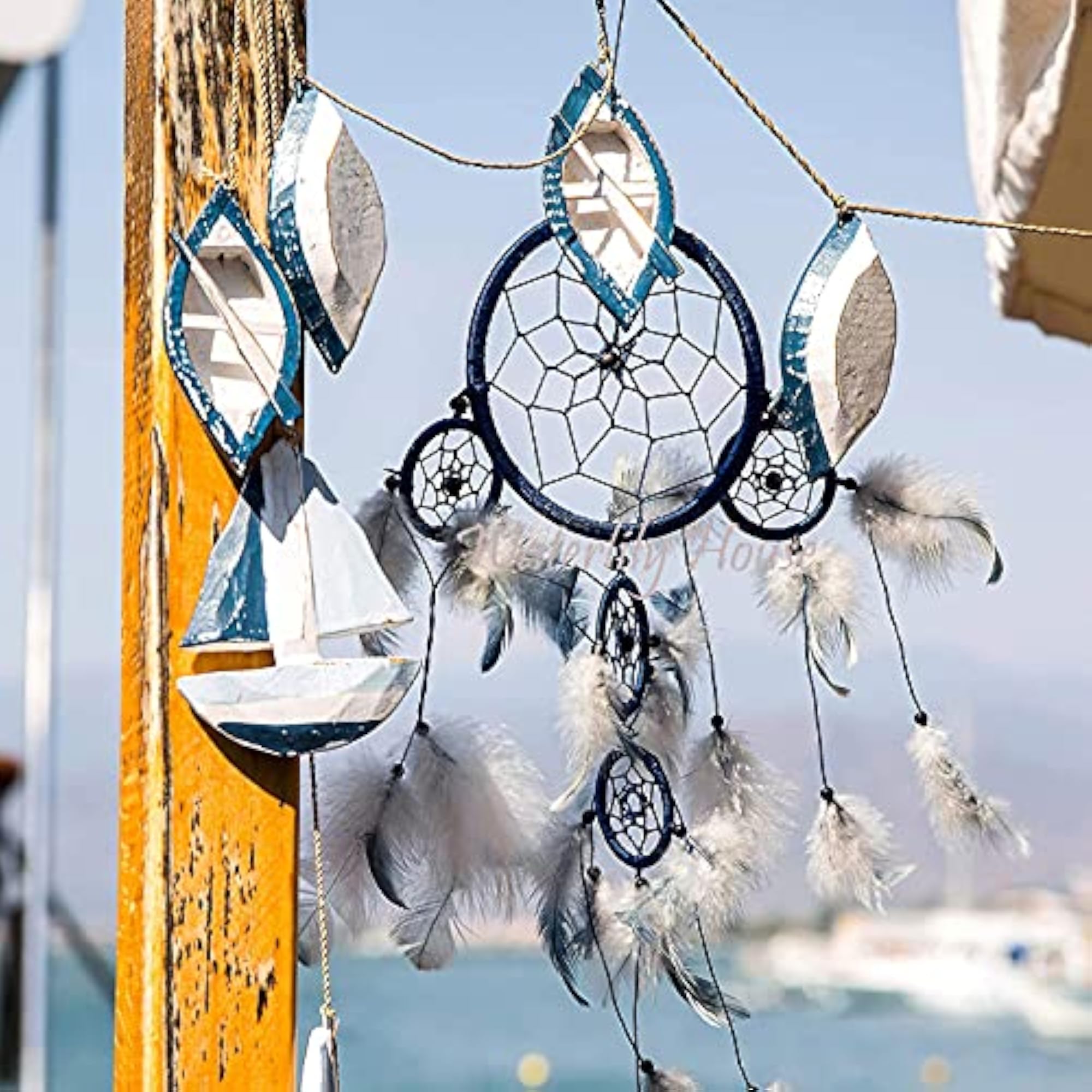 Indonesian Handicraft Dream Catcher Wall Hanging with Glass
