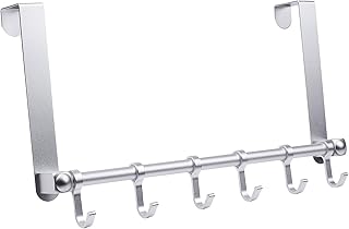 Pilipane Over Door Hanger, Moving 6-Hooks, Over Door Coat Rack for Hanging, Aluminum Heavy Duty Door Organizer for Towel Robe Hat Bag, Behind Back of Door Bathroom(Silver)