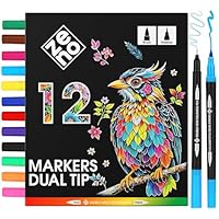 ZENO 12 Set Pennarelli Doppia Punta con Confezione Cartone – Pennarelli Professionali per Adulti, Disegno e Colori – Marker Punta Fine e Punta Pennello, Brush Pen per Artisti, Libri da Colorare, Manga