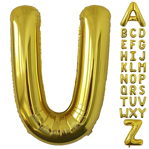 Image of Letter Balloons Gold Party Balloon - 40 Inch Large Gold Letter U Balloon, Letter Balloon Birthday Decorations, Balloon for Women Men Anniversary Party Decorations Supplies