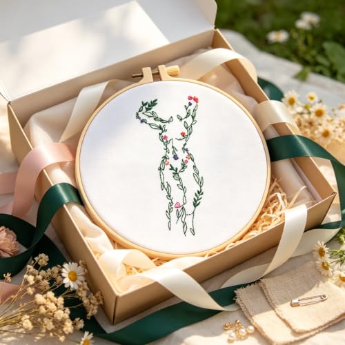 Image of Easy Flower Embroidery Kits for Adults Beginners, Embroidery Starter Kits, Woman Floral Stamped Cross Stitch Kits Needlepoint Kits for Beginners Adults, Embroidery Hoop, Thread, Fabric, Video Tutorial