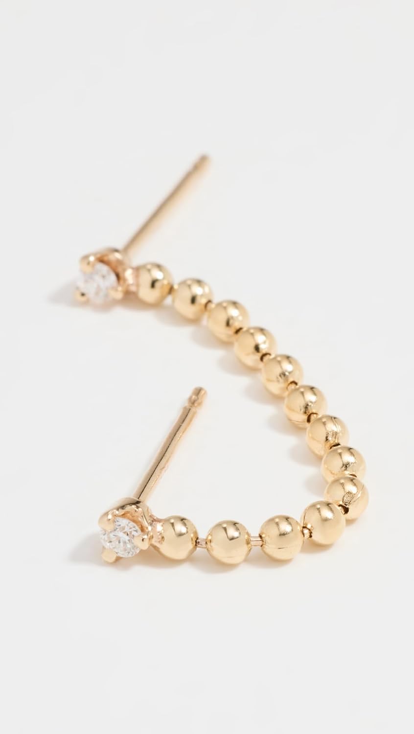 Zoe Chicco Women's 14k Gold Prong Diamonds on Bead Chain Double Stud Earring - Image 4