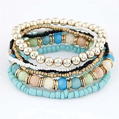 Sevenfly Multi Color Stretch Beaded Stackable Bracelets Layering Bead Strand Statement Bangles(Green)