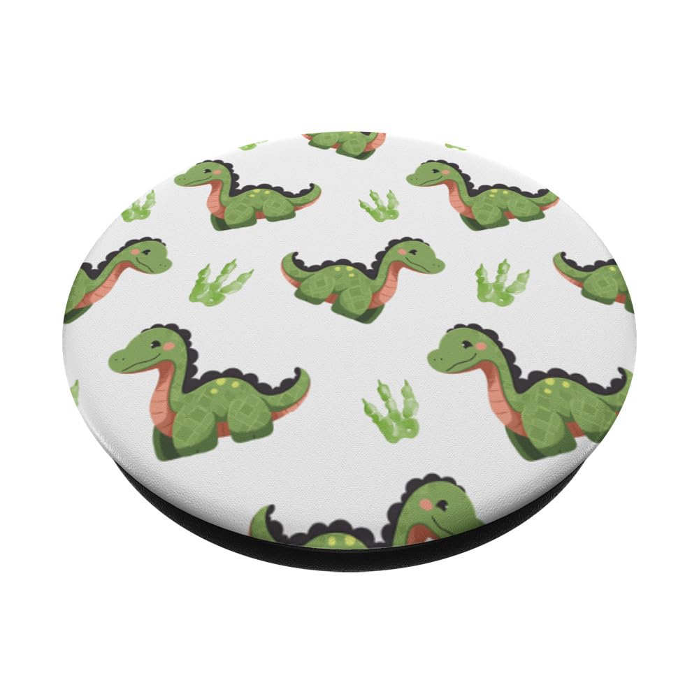 Cute Branchiosaurus Dinosaur Footmark Pattern Dino Lovers PopSockets Swappable PopGrip, Black - Image 2