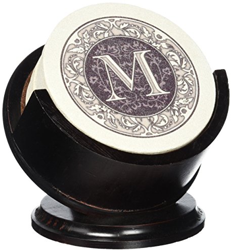 Thirstystone Monogram Sandstone Coaster Set With Pedestal Holder