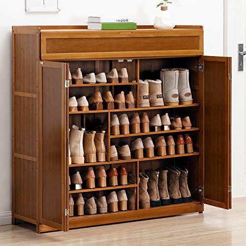 Gnpolo Shoe Storage Cabinet Entryway with Doors Standing Shoe Rack Organizer Pantry Cabinets 7-Tier 4 Doors