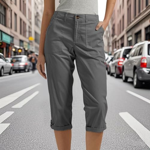 Cargo Capris for Women with Pockets Casual Summer Comfy Outdoor High Waisted Slim Fit Cropped Hiking Pants2