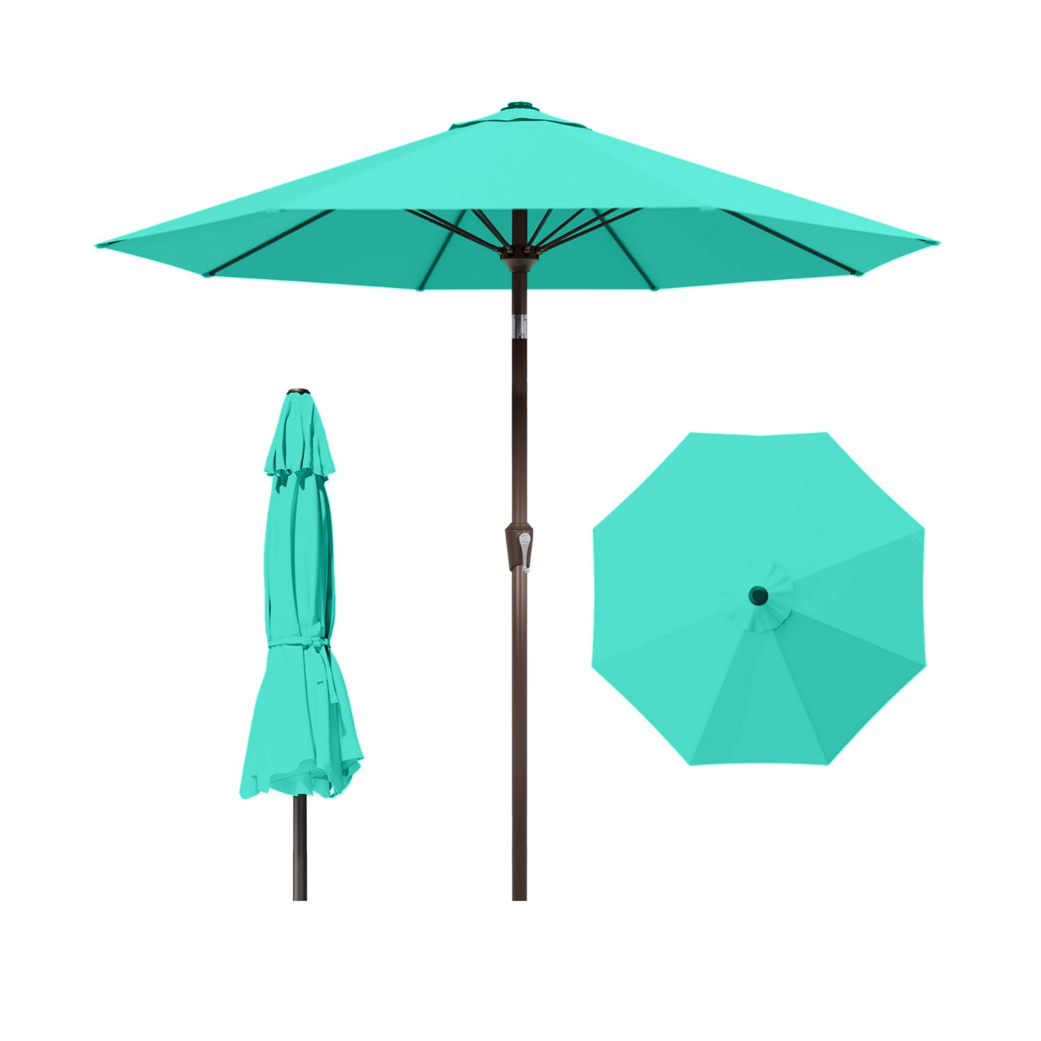 10ft patio umbrella outdoor market umbrella with crank and tilt, 8 flexible fiberglass ribs, uv-resistant waterproof canopy for patio, deck, garden, backyard, turquoise blue