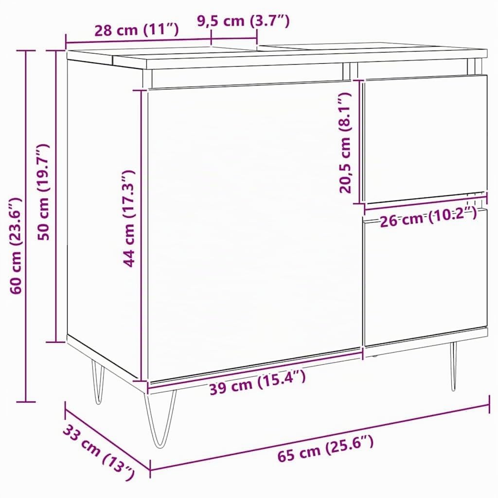 vidaXL Mueble de Lavabo Madera de ingeniería Roble Artisan 65x33x60 cm