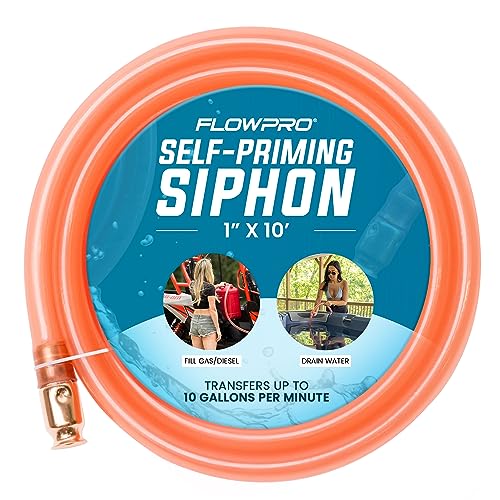 1 x 10 Self-Priming Shaker Jiggler Siphon Hose FlowPro Siphon Gas & Fuel Transfer Pump Gas Can Siphon for Boats Jet Ski Pontoon. Water Siphon Pump for Hot Tub Drain and Cold Plunge | 10 GPM
