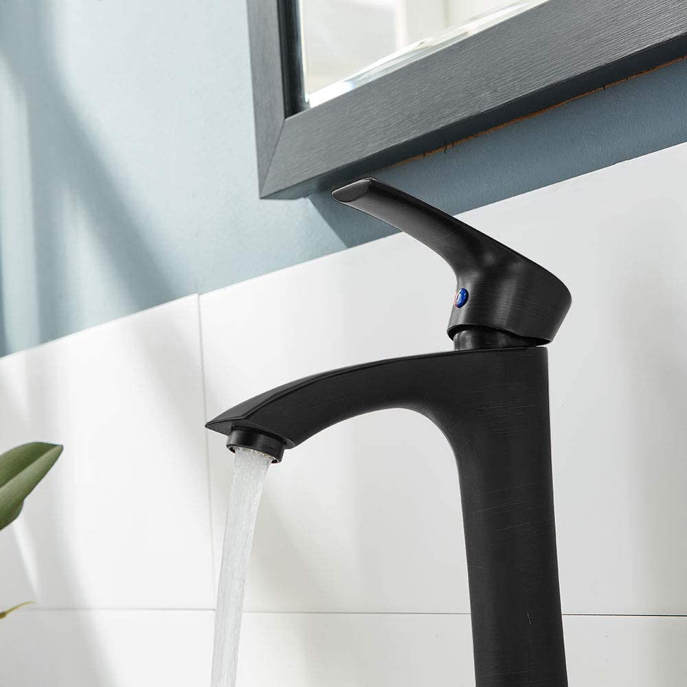 KINGO HOME Black Vessel Sink Faucet, Contemporary Tall Bathroom Vessel Fuacet Matte Black Basin Vanity Bathroom Sink Faucet with Water Hoses