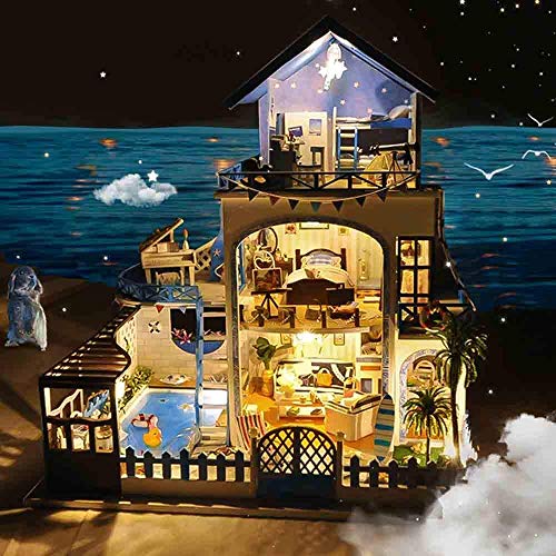 Miniatur DIY Puppenhaus Kit, DIY Haus Treffen Sie Sich Wieder die Ägäis Sea Villa Kreatives Geschenk, Holz Puppenhaus… – Bild 4