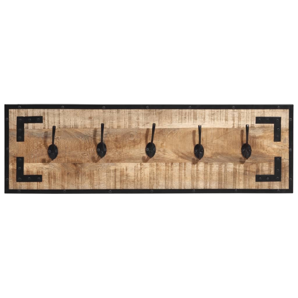 Juego de 2 percheros de 80 x 8 x 25 cm de madera maciza de mango con 5 ganchos, diseño industrial