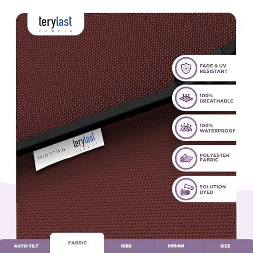 Image of Midtown Umbrellas - 10-Year-No-Fade 10 Ft Patio Umbrella with Terylast Fabric, Auto-Tilt Aluminum Frame and 8 Reinforced Ribs for Deck, Pool, Garden & Beach - Cherry Burgundy Canopy, Black Pole