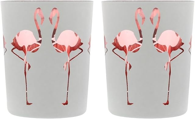 Flamingo Design Set of 2 Glass Candleholder