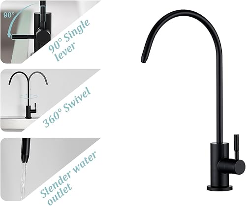 Miniatura 6 de Tohlar Grifo de agua potable para fregadero de cocina, grifo de agua filtrada negra sin plomo, sistema de filtración de agua de acero inoxidable
