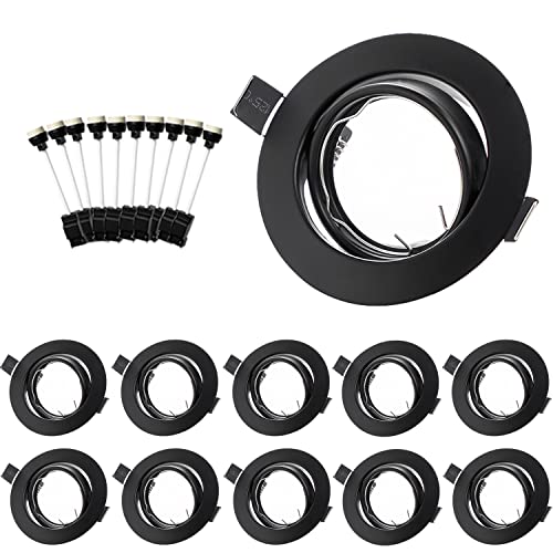 Bojim Spot Encastrable GU10 Set, Cadre De Montage En Noir Mat 68mm Avec Douilles en céramique GU10, Cadres Pour Spot Encastrable 68mm Orientables 30°, Rond Lampe Encastrée Led 230V, Lot De 10