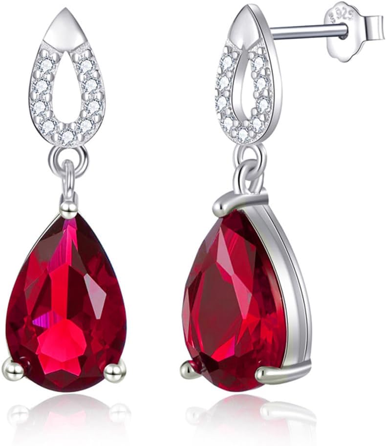 JIANGXIN Teardrop Birthstone 925 Sterling Silver Rhodium Plated Gemstone Jewelry Set for Women Stud Earring Pendant Necklace 16~18inch Italian Box chain - Image 3