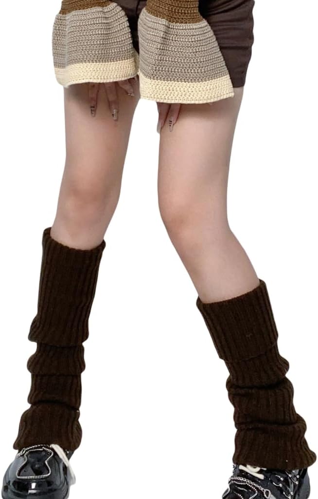 Women Winter Autumn Ribbed Knit Leg Warmers Solid Color Japanese Foot Thigh High Stockings