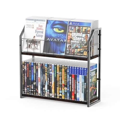PAPAGIFTREE 2-Tier DVD Storage Rack, DVD Shelf for Non-slip Feets, DVD Holder Display with 10lb per...