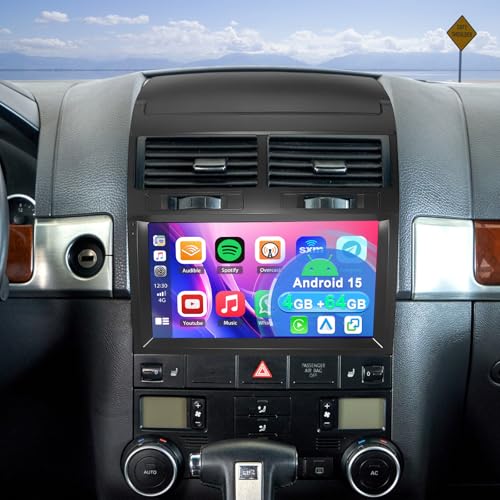 4+64G Android 15 Autoradio Multimédia avec sans Fil CarPlay Android Auto pour Volkswagen VW Touareg 2003–2010, 9 Pouces écran Tactile Radio Stéréo avec...