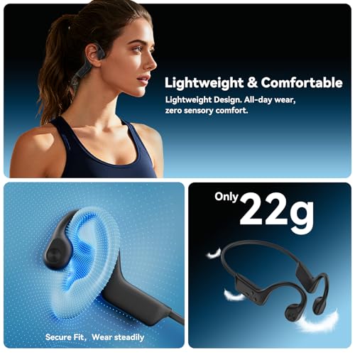 Image of Fanisic Bone Conduction Headphones, Bluetooth 6.0 Open Ear Headphones with Mic, Type-C Quick Charge. Long Battery Life, IPX5 Sweatproof, Lightweight Comfortable for Office, Sports, and Driving(Black)