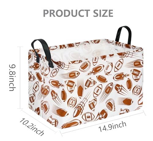 Image of Rec Football Print Box Hamper Storage Basket Collapsible Organizer Bin Gift Shelf Baskets for Home and Kitchen Storage