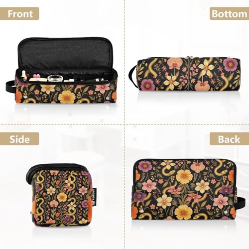 Organizador de Herramientas para Cabello 2 en 1 con Base Resistente al Calor, Bolsa para Planchas y Rizos, Diseño Retro de Serpiente y Flores, Esencial para Viajes para Mujeres miniatura 5