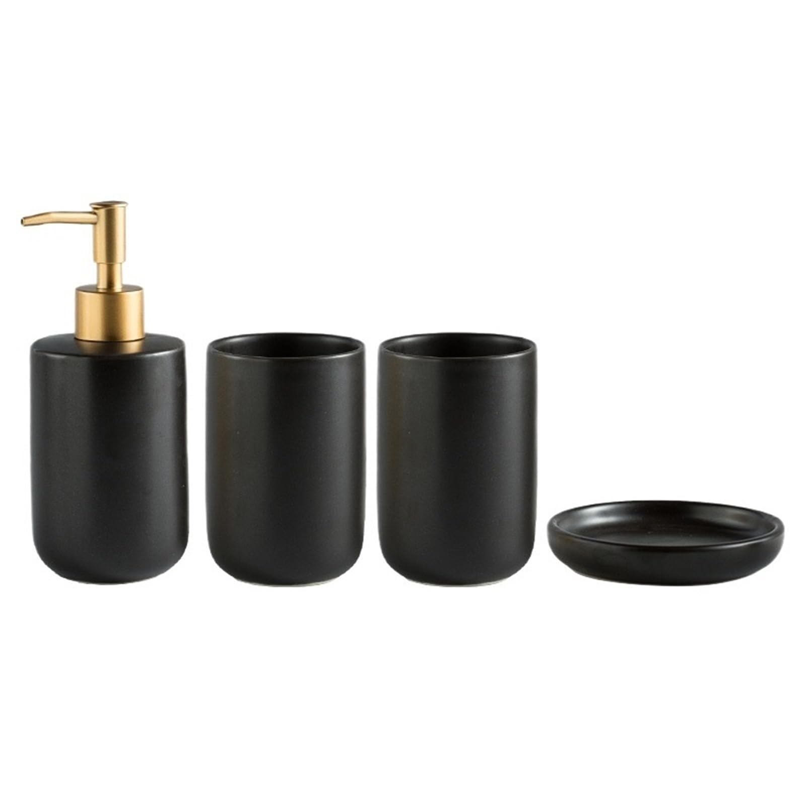 soap dispenser 4 Pieces Ceramic Bathroom Accessories Set Includes Lotion Soap Dispenser, Mouthwash Cup, Dish(Black)