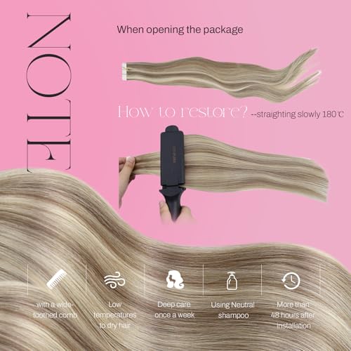 Image of Moresoo Seamless Tape in Hair Extensions Beige Blonde 24in 20pcs 50g | Seamless tape in hair extensions, extra-long beige blonde layers, soft movement for events and glam styling