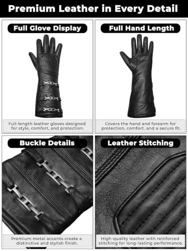 Image of URBAN BUCK Sky Real Sheepskin Leather Costume Gauntlet Glove - Regular Fit Long Arm Cuff Mens Unlined Cosplay Gloves