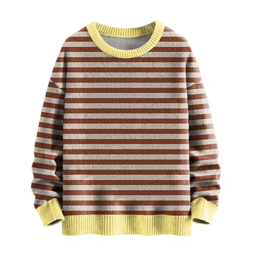 Maglione da donna oversize, a righe, da donna, girocollo, casual, a maniche lunghe, maglione invernale alla moda, a righe, marrone, xxl Maglione da donna oversize, a righe, da donna, girocollo, casual, a maniche lunghe, maglione invernale alla moda, a righe, marrone, xxl