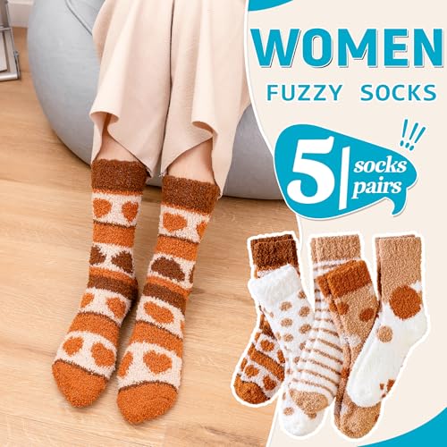 Image of Eocom Fuzzy Socks for Womens Warm Fluffy Winter Cozy Thick Plush Slipper Sleep Comfy Crew Christmas Socks 5 Pairs