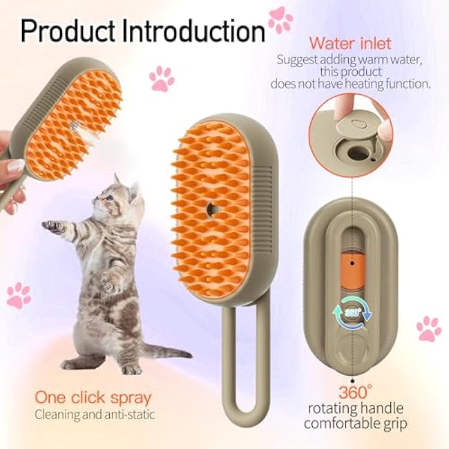 Steam Pet Brush, Steaming Cat Brush, 2025 New 3 in 1 Pet Steam Groomer Brushes, Lifweb-E-Comb,Massaging and Cleaning Hair Removal Multifunctional for Cats and Dogs.(Orange 1Pcs)-X8YMJ8TE