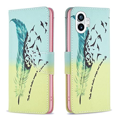 Nothing Phone 1 Case Shockproof Slim PU Leather Flip Pouch Wallet Phone Silicone Phone Cover with Magnetic Stand Card Holder Slot Protective Smartphone Cases for Nothing Phone One Feather Birds