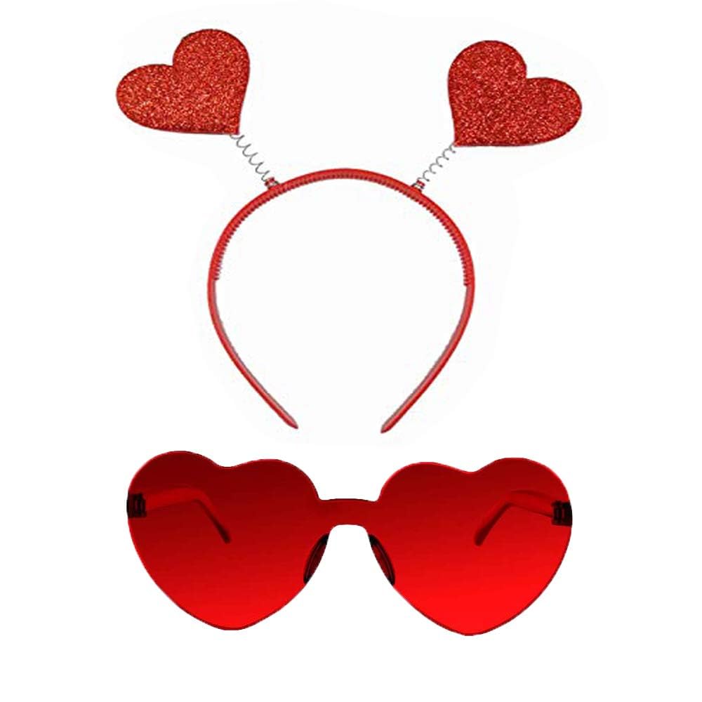 CleacloudValentines Day Heart Headbands and Heart Shape Sunglasses for Halloween Holiday Wedding Birthday Party Costume Accessory