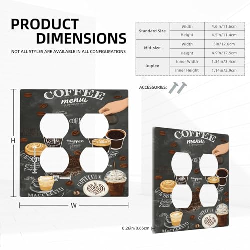 Decorative Outlet Covers Retro Coffee Cup Bean 2 Gang Wall Plate Cover Double Duplex Receptacle Two Switch Light Switch Cover Plate Jumbo Dual Faceplate