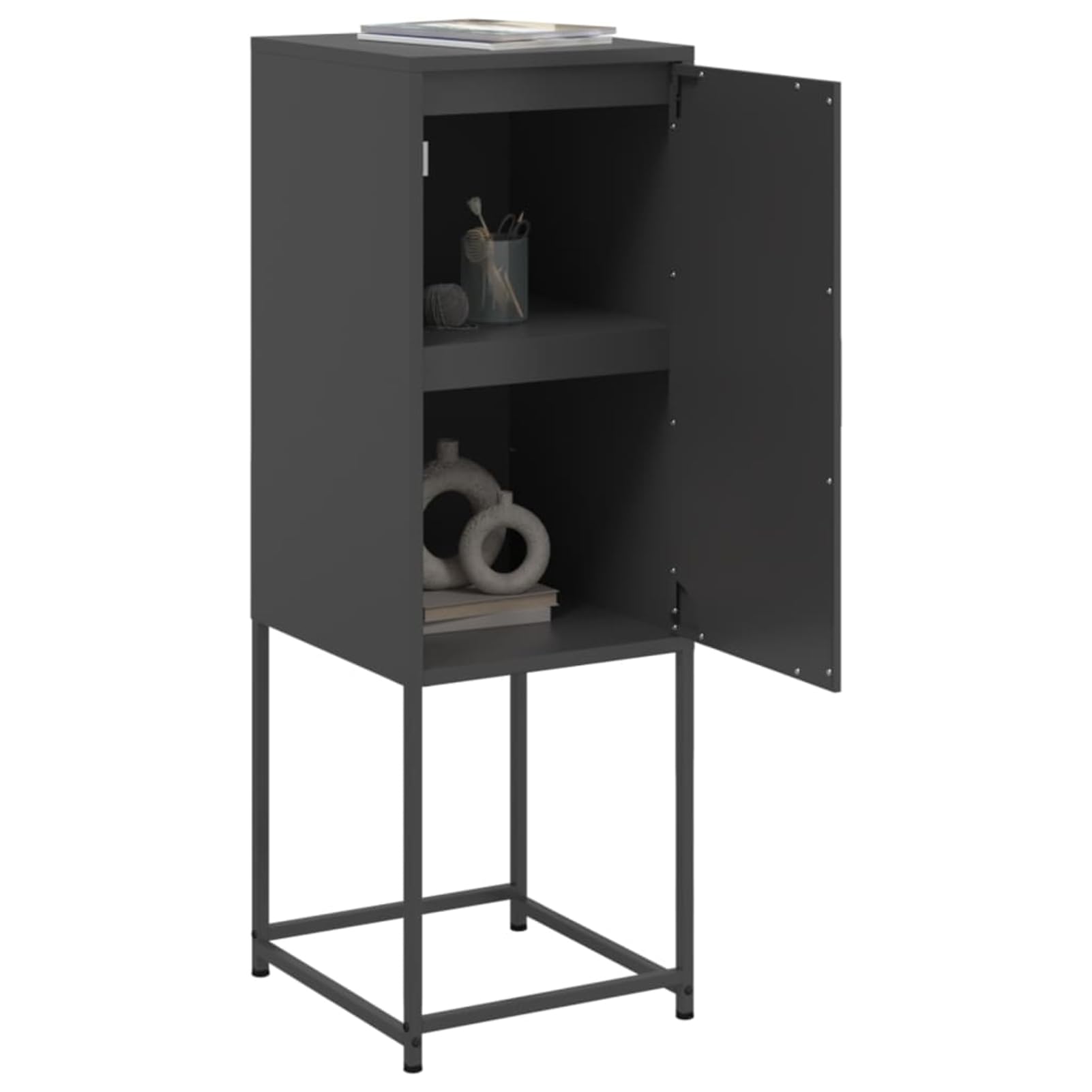Gecheer Armadietto,Credenza,Mobiletto,Salvaspazio,in Acciaio,Metallo,Nero,con 2 Scomparti,36x39x107 cm,Armadietto per Soggiorno,Armadietto con Ripiani,Credenza in Acciaio