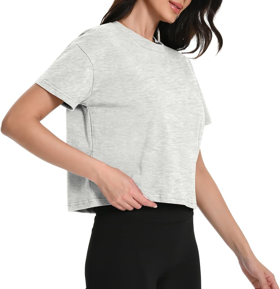 Workout Crop Tops Oversized Tshirts for Women Drop Shoulder Cotton Short Sleeve Tees Boxy Yoga Shirts 2026 - Image 2