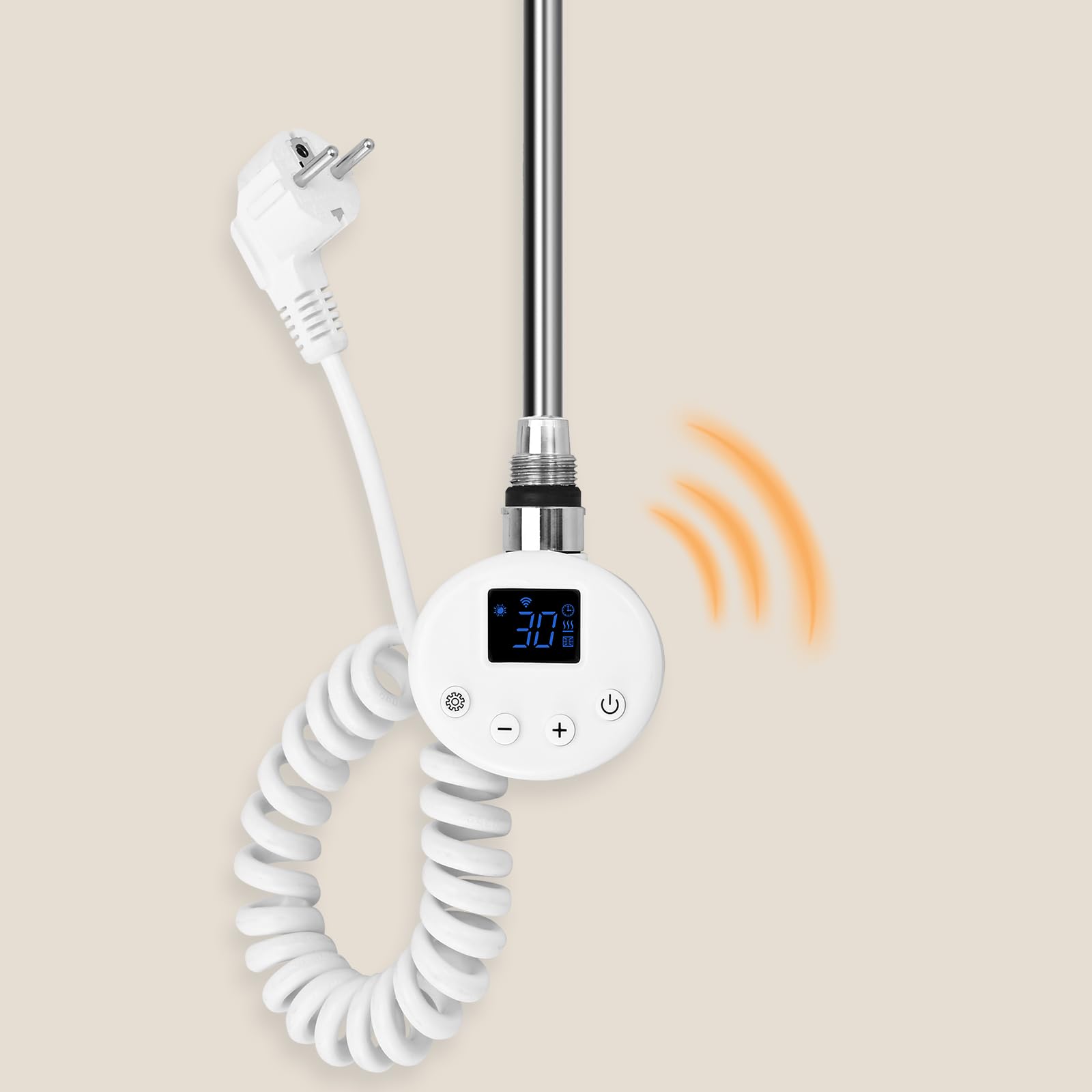 S'AFIELINA Resistencia Calefactora para Toallero 600W con Termostato WiFi | Recambio Resistencia Eléctrica para Toallero Baño, Barra Calefactora con Temporizador, Pantalla LCD Táctil Blanco
