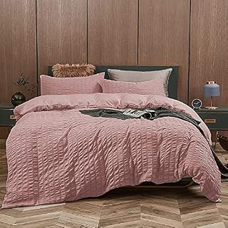 Seersucker Duvet Cover with Pillow Cases White Bedding Bed Set 100% Cotton Waffle Quilt Covers Double King Super King Size (King, White)