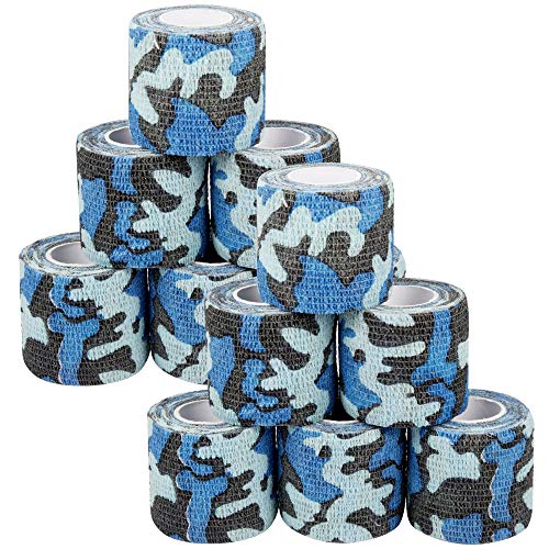 AMATHINGS Vendaje autoadhesivo (12 unidades, 5 cm de ancho, 450 cm de largo), diseño de camuflaje, color azul