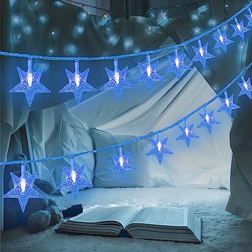 Guirlande lumineuse étoilée à piles 30 LED bleu intérieur extérieur 4,6m