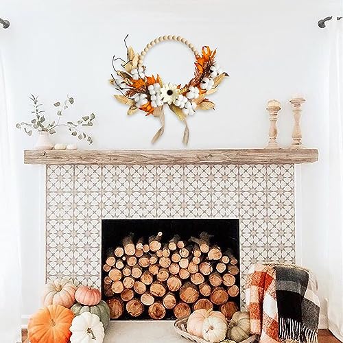 Tempus16autumnartificialwoodbeadwreathfallmapleleaveswreathcottongrainharvesthalfcirclewreathforfrontdoorhangingwalldecorationfallharvestthanksgivinghomefarmhousedecor  Urban Country Home Decor Tempus 16 autumn artificial wood bead wreath fall maple leaves wreath cotton grain harvest half circle wreath for front door hanging wall decoration fall harvest thanksgiving home farmhouse decor  urban country home decor