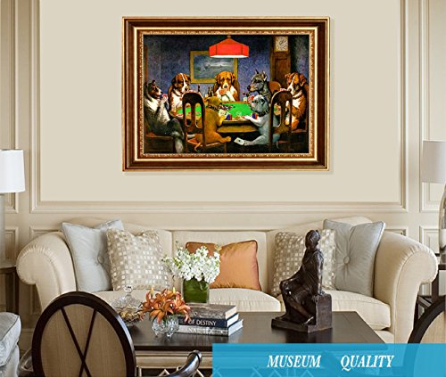 Eliteart-Dogs Playing Poker By Cassius Marcellus Coolidge Oil Painting Reproduction Giclee Wall Art Canvas Prints-Framed Size:23 1/4" X29 1/2" #TOP1