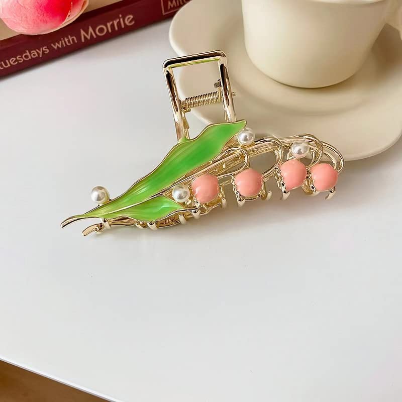 Miniatura 3 de Pinzas de metal para el cabello con diseño de tulipán rosa, 4 huesos de flores, pinzas para el cabello grandes, antideslizantes, no se rompen,